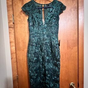 Soieblu Dark Green Lace and Sequin Midi Dress